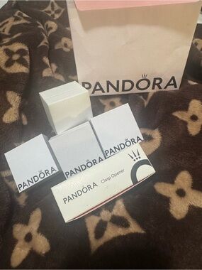 Pandora White Jewelry Boxes, Clasp Opener box, and bag
